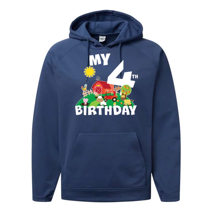 4 Year Old Farm My 4th Birthday Performance Fleece Hoodie