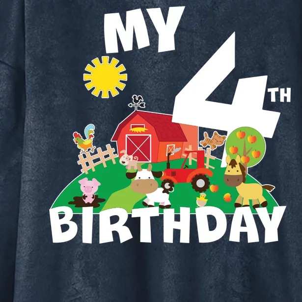 4 Year Old Farm My 4th Birthday Hooded Wearable Blanket