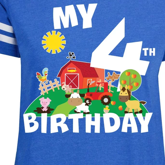 4 Year Old Farm My 4th Birthday Enza Ladies Jersey Football T-Shirt