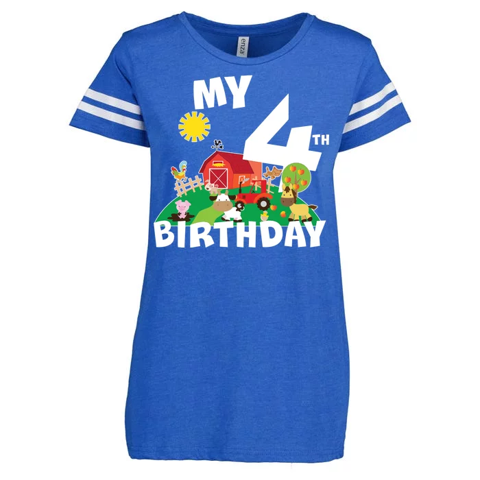 4 Year Old Farm My 4th Birthday Enza Ladies Jersey Football T-Shirt