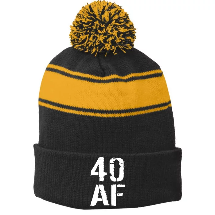 40 AF 40th Birthday Stripe Pom Pom Beanie