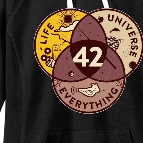 42 Answers To Life Universe Everything Hitchhikers Galaxy Guide Women's Fleece Hoodie