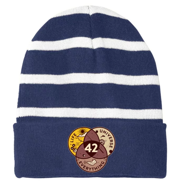 42 Answers To Life Universe Everything Hitchhikers Galaxy Guide Striped Beanie with Solid Band