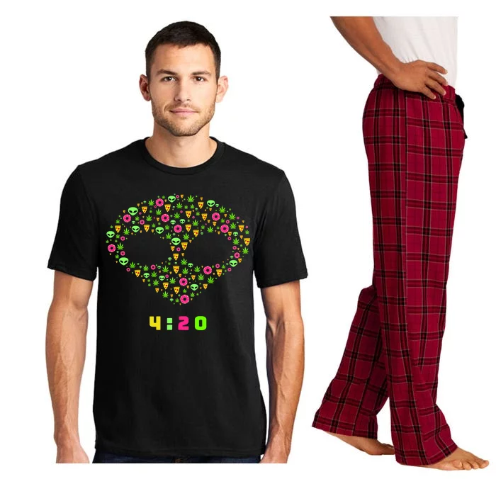 420 Alien Face Marijuana Weed With Pizza and Donuts Pajama Set