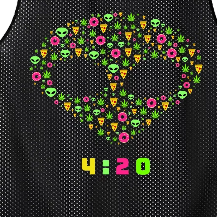 420 Alien Face Marijuana Weed With Pizza and Donuts Mesh Reversible Basketball Jersey Tank