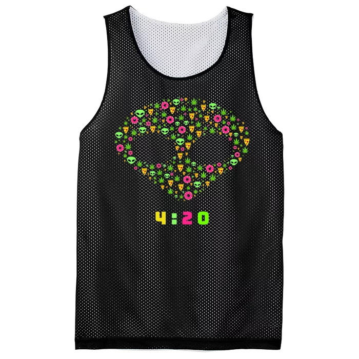 420 Alien Face Marijuana Weed With Pizza and Donuts Mesh Reversible Basketball Jersey Tank