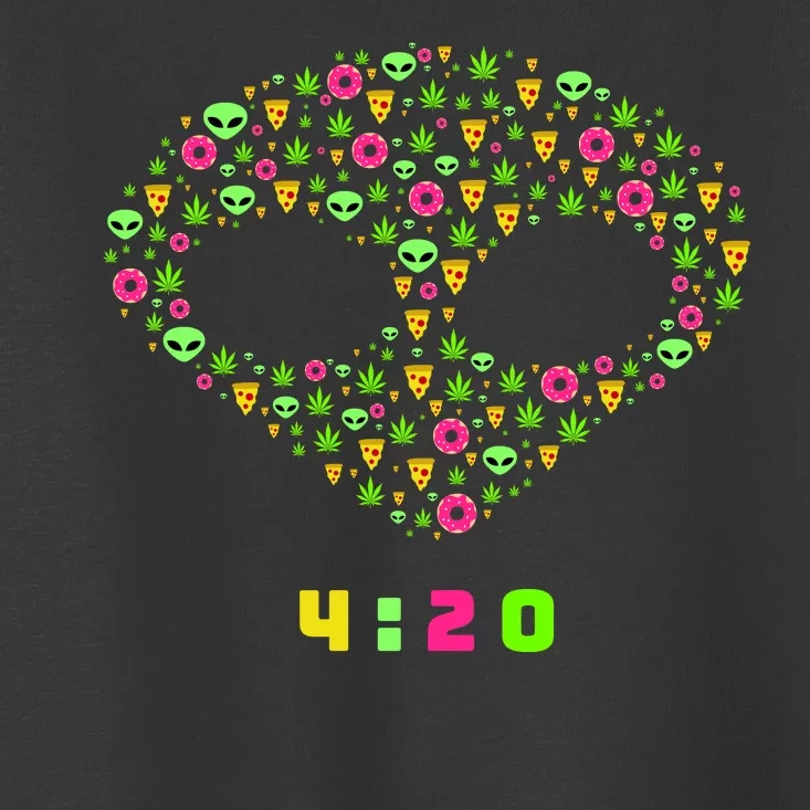 420 Alien Face Marijuana Weed With Pizza and Donuts Toddler T-Shirt