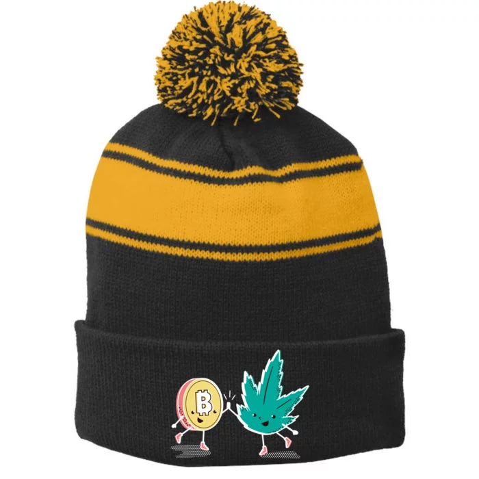 420 Bitcoin Stripe Pom Pom Beanie