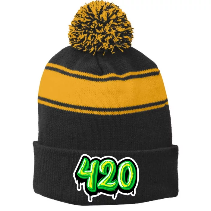 420 Graffiti Stripe Pom Pom Beanie