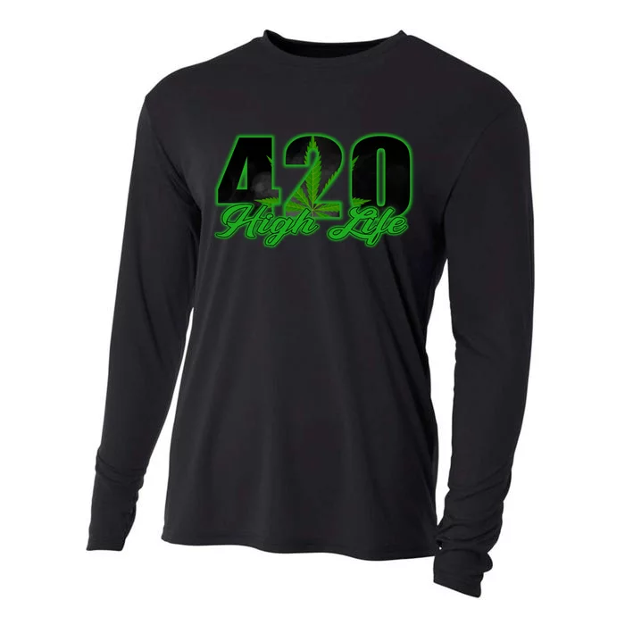 420 High Life Medical Marijuana Weed Cooling Performance Long Sleeve Crew