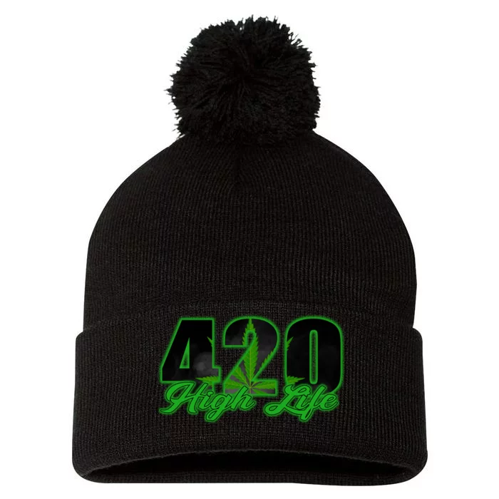 420 High Life Medical Marijuana Weed Pom Pom 12in Knit Beanie