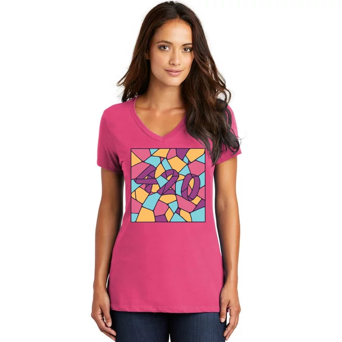 420 Stained Glass Women's V-Neck T-Shirt