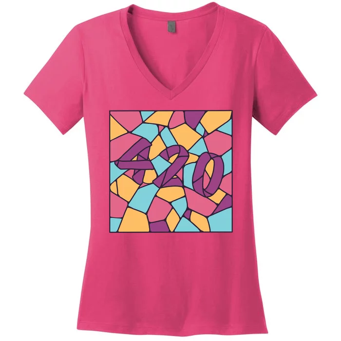 420 Stained Glass Women's V-Neck T-Shirt