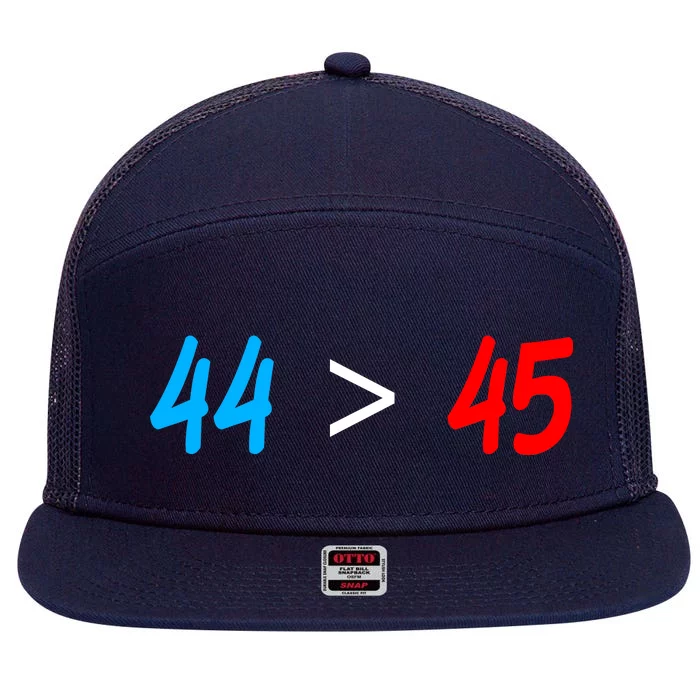 44 > 45 Red White Blue 44th President is Greater Than 45 7 Panel Mesh Trucker Snapback Hat