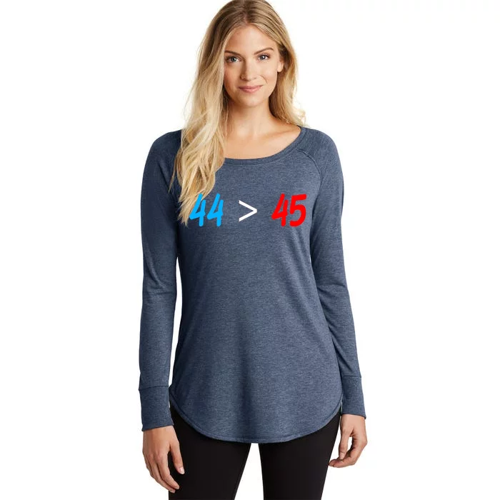 44 > 45 Red White Blue 44th President is Greater Than 45 Women's Perfect Tri Tunic Long Sleeve Shirt