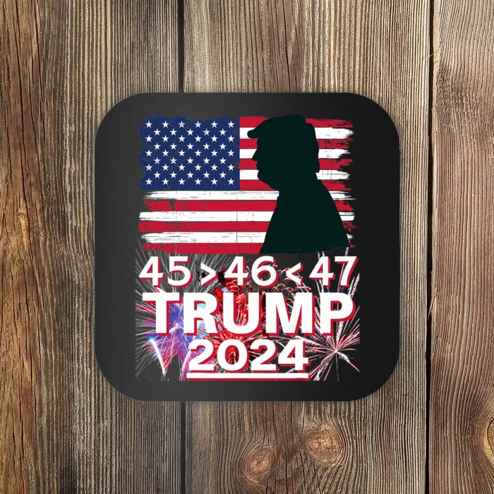 45 46 47 Trump 2024 Vintage American Flag Fireworks Coaster