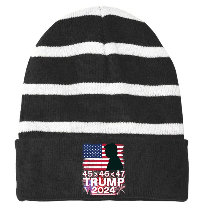 45 46 47 Trump 2024 Vintage American Flag Fireworks Striped Beanie with Solid Band