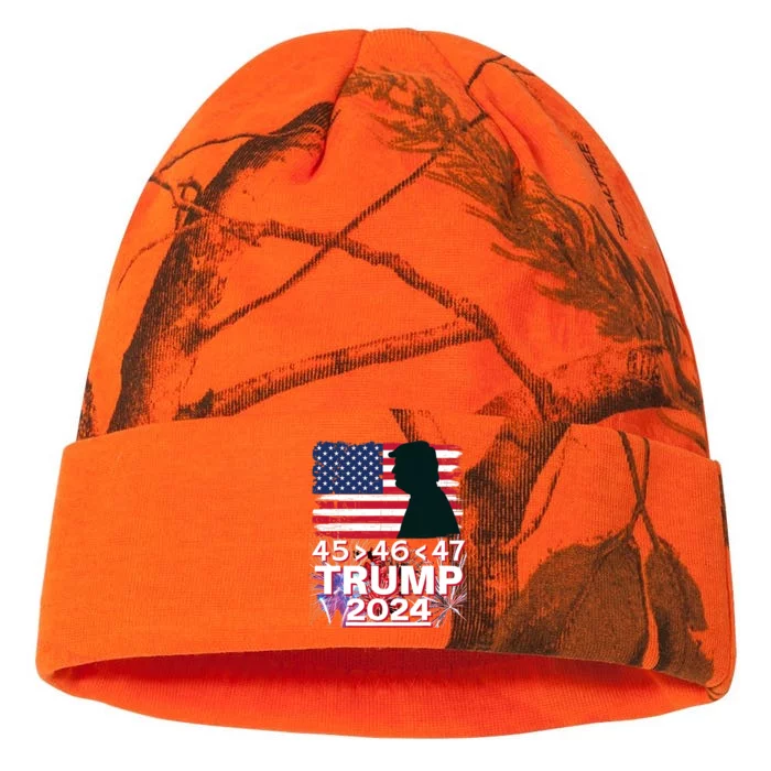 45 46 47 Trump 2024 Vintage American Flag Fireworks Kati - 12in Camo Beanie