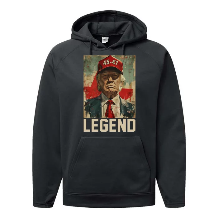 45 47 Donald Trump 2024 Legend Vintage Performance Fleece Hoodie