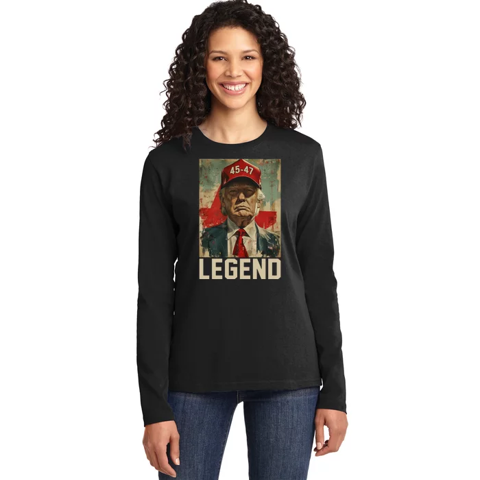 45 47 Donald Trump 2024 Legend Vintage Ladies Long Sleeve Shirt