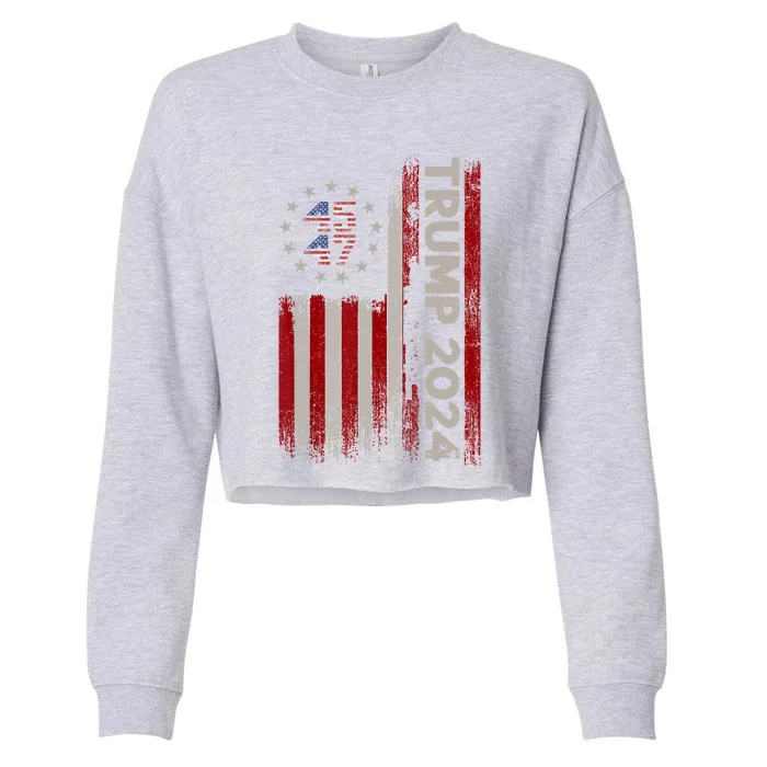 45 47 Donald Trump 2024 American Flag 2024 Election Gift Cropped Pullover Crew