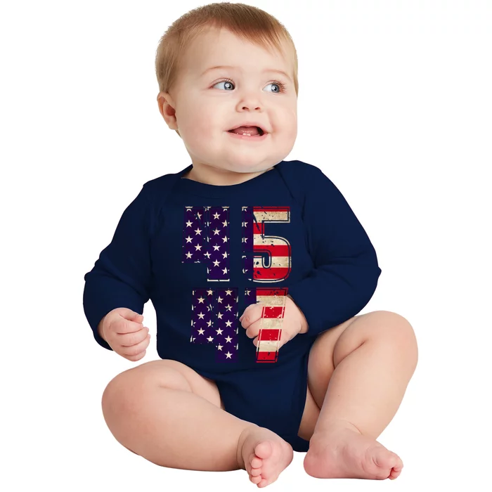 45 47 Gift Save America Trump 2024 Conservative Patriot Gift Baby Long Sleeve Bodysuit