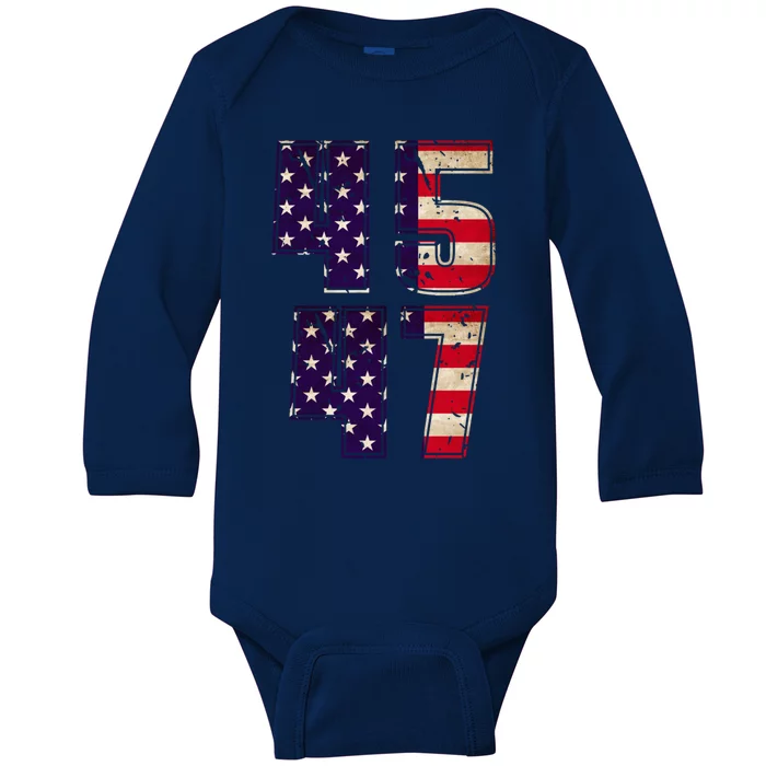 45 47 Gift Save America Trump 2024 Conservative Patriot Gift Baby Long Sleeve Bodysuit