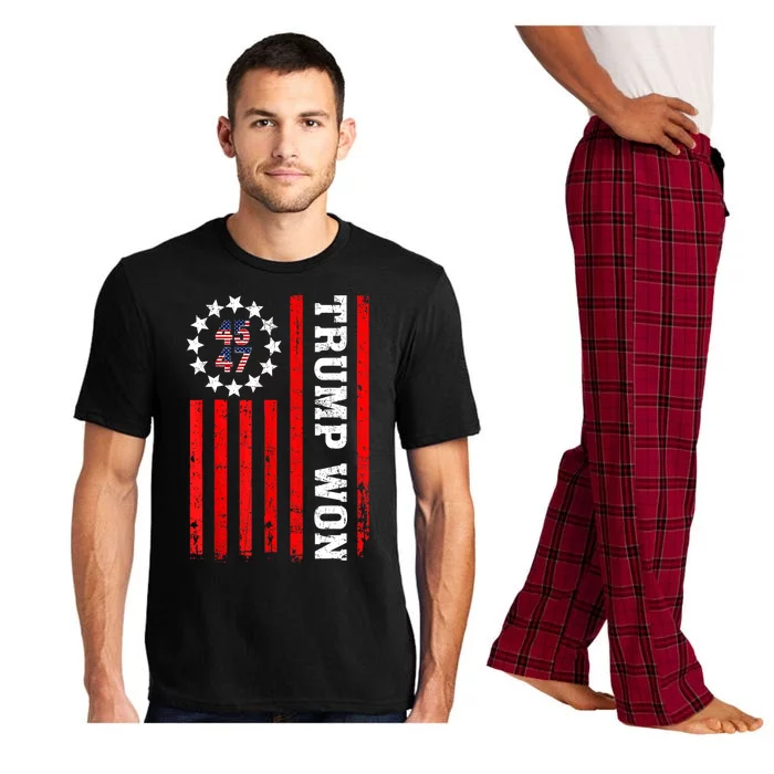 45 47th President Trump Won 2024 Usa Flag Gift Pajama Set