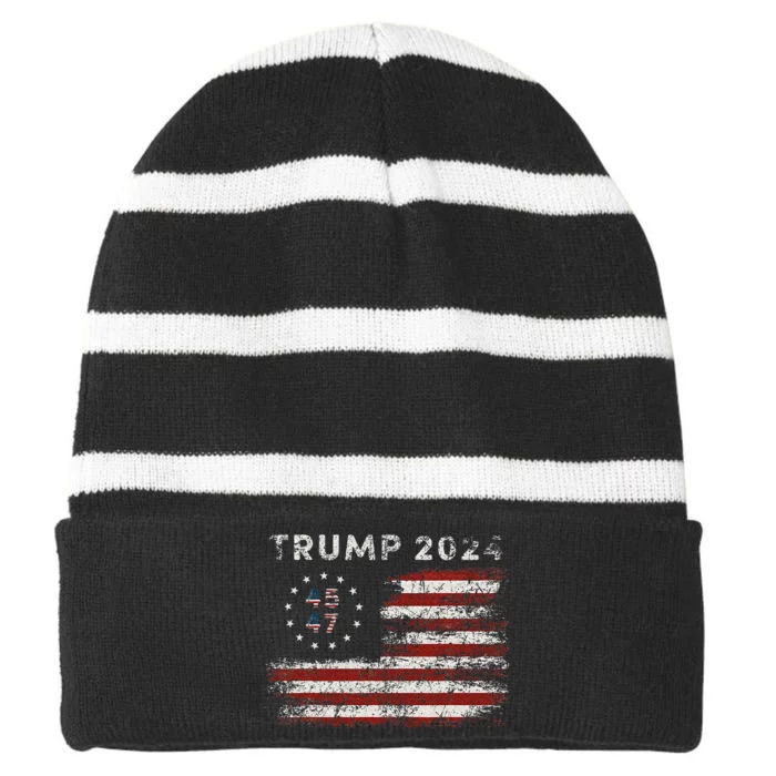 45 47 Trump 2024 American Flag Striped Beanie with Solid Band