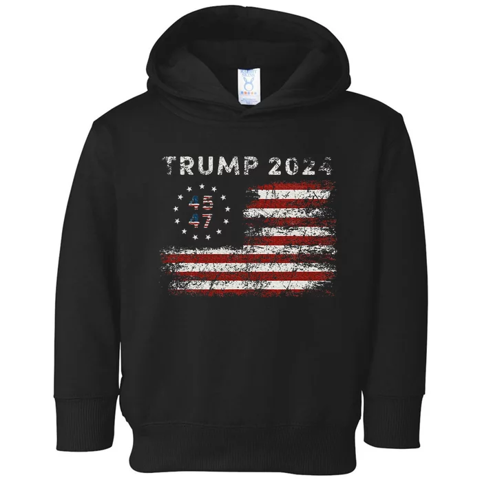 45 47 Trump 2024 American Flag Toddler Hoodie