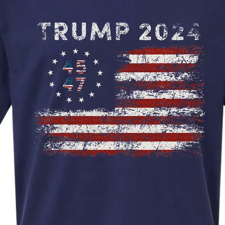 45 47 Trump 2024 American Flag Sueded Cloud Jersey T-Shirt