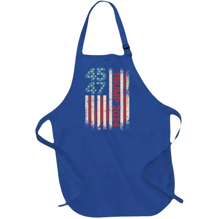 45 47 Trump 2024 Vintage Usa Flag President Election Politic Gift Full-Length Apron With Pocket