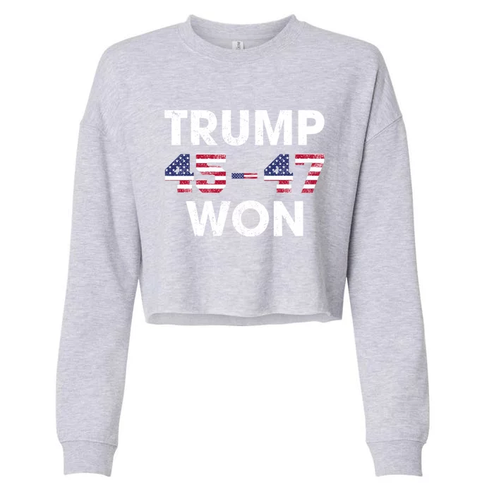 45 47 Trump Won American Flag Vintage Trump 2024 Election Great Gift Cropped Pullover Crew