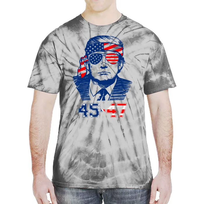 45 47 Trump 2024 American Flag Tie-Dye T-Shirt