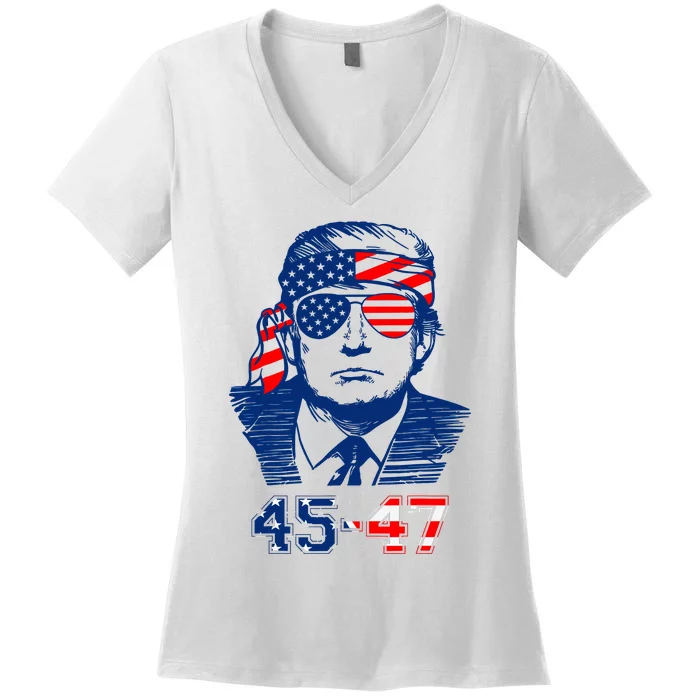 45 47 Trump 2024 American Flag Women's V-Neck T-Shirt