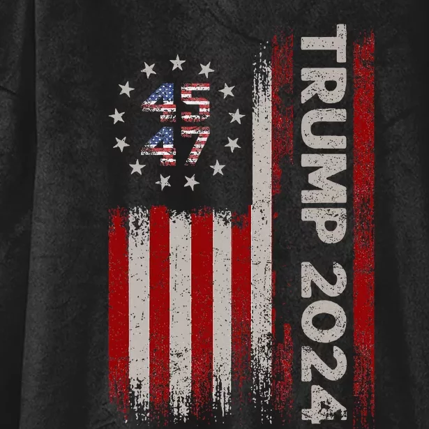 45 47 Trump 2024 American Flag Hooded Wearable Blanket