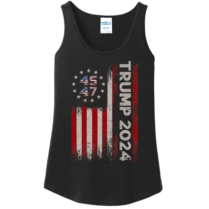 45 47 Trump 2024 American Flag Ladies Essential Tank