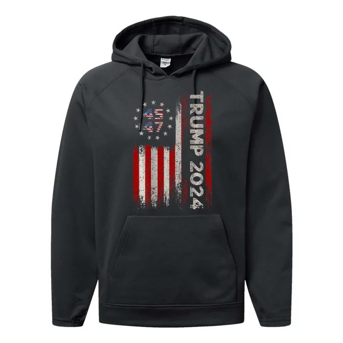 45 47 Trump 2024 American Flag Performance Fleece Hoodie