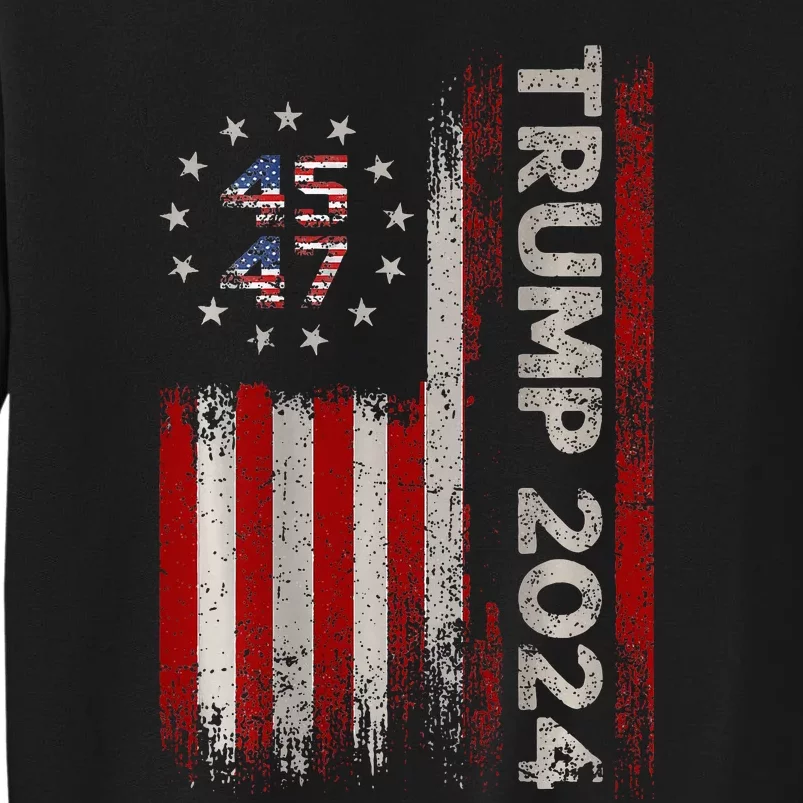 45 47 Trump 2024 American Flag Tall Sweatshirt