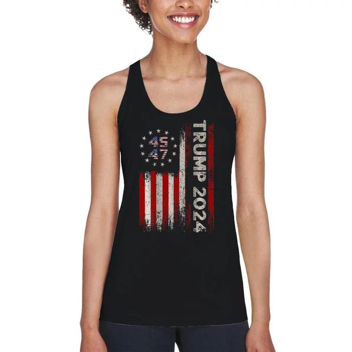 45 47 Trump 2024 American Flag Women's Racerback Tank