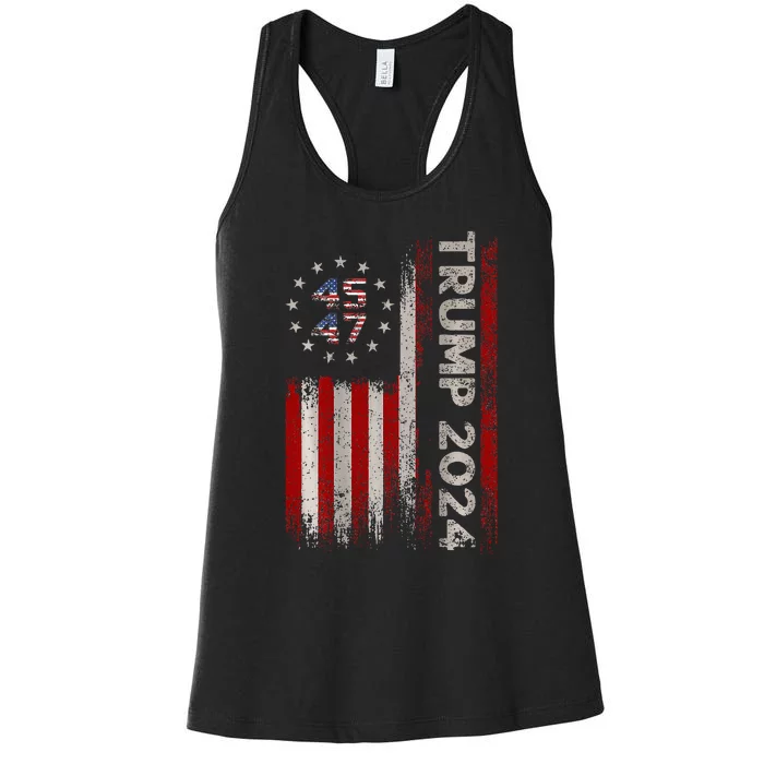 45 47 Trump 2024 American Flag Women's Racerback Tank