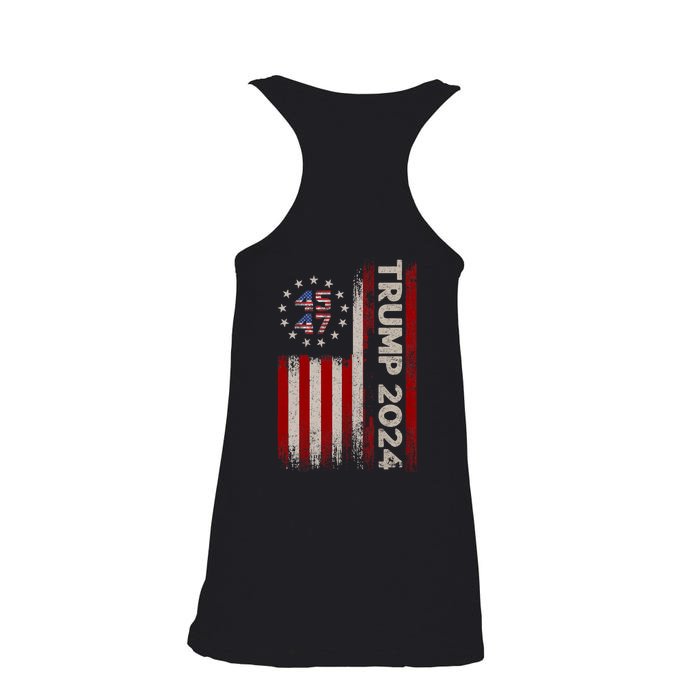 45 47 Trump 2024 American Flag Front And Back Front & Back Ladies Essential Flowy Tank