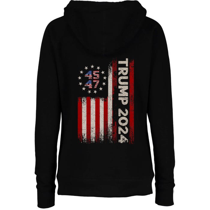 45 47 Trump 2024 American Flag Front And Back Front & Back Womens Funnel Neck Pullover Hood