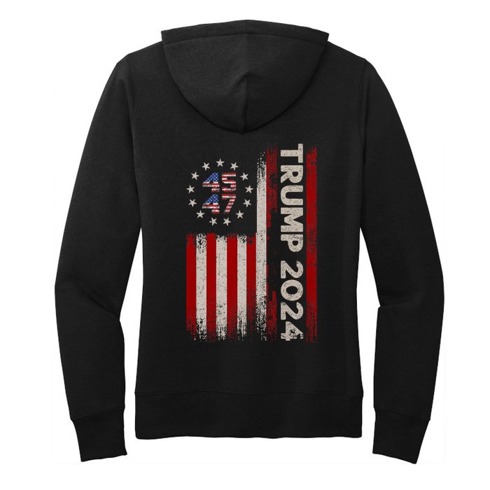 45 47 Trump 2024 American Flag Front And Back Front & Back Women's Pullover Hoodie