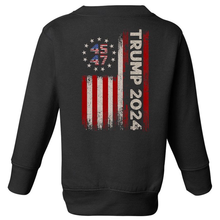 45 47 Trump 2024 American Flag Front And Back Front & Back Toddler Sweatshirt