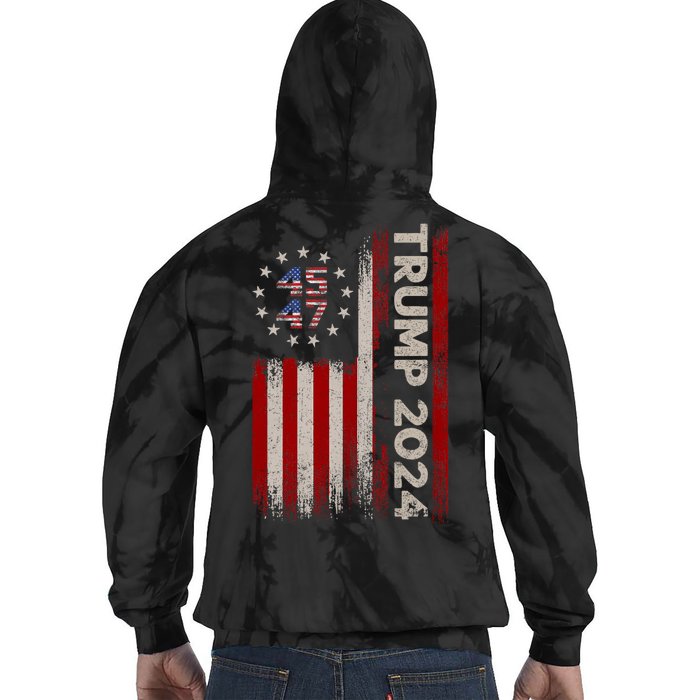 45 47 Trump 2024 American Flag Front And Back Front & Back Tie Dye Hoodie