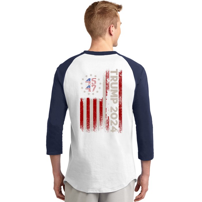 45 47 Trump 2024 American Flag Front And Back Front & Back Baseball Sleeve Shirt