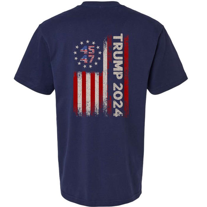 45 47 Trump 2024 American Flag Front And Back Front & Back Sueded Cloud Jersey T-Shirt