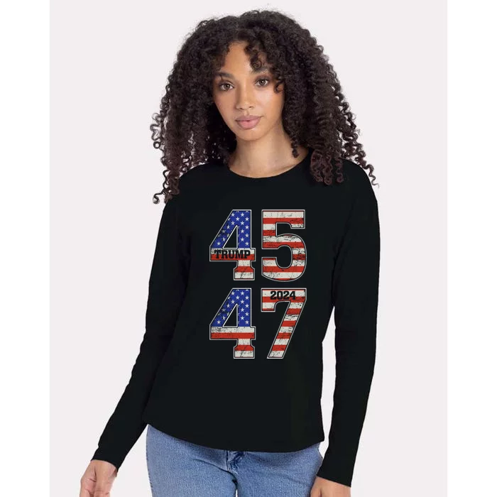 45 47 Trump 2024 Funny Trump 2024 Womens Cotton Relaxed Long Sleeve T-Shirt