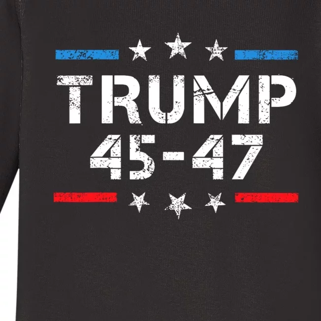 45 47 Trump 2024 American Flag Baby Long Sleeve Bodysuit